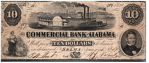 1859 Commercial Bank of Alabama $10.00 Bank Note