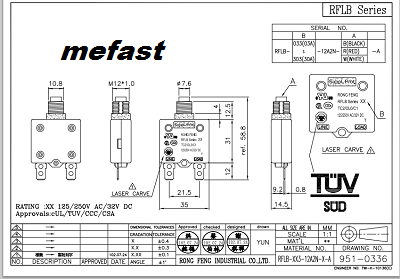 Rong Feng TC2 Ol0 C1 Diagram TUV RF LB Series 20A 32VDC 50 60 Hz 125 250 VAC