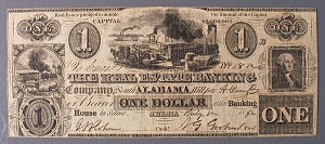 1862 Real Estate Banking of Selma, Alabama $1 Obsolete Bank Note, Train & Ferry